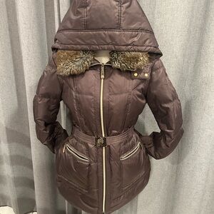 Vince Camuto Khaki Puffer Jacket with Faux Fur